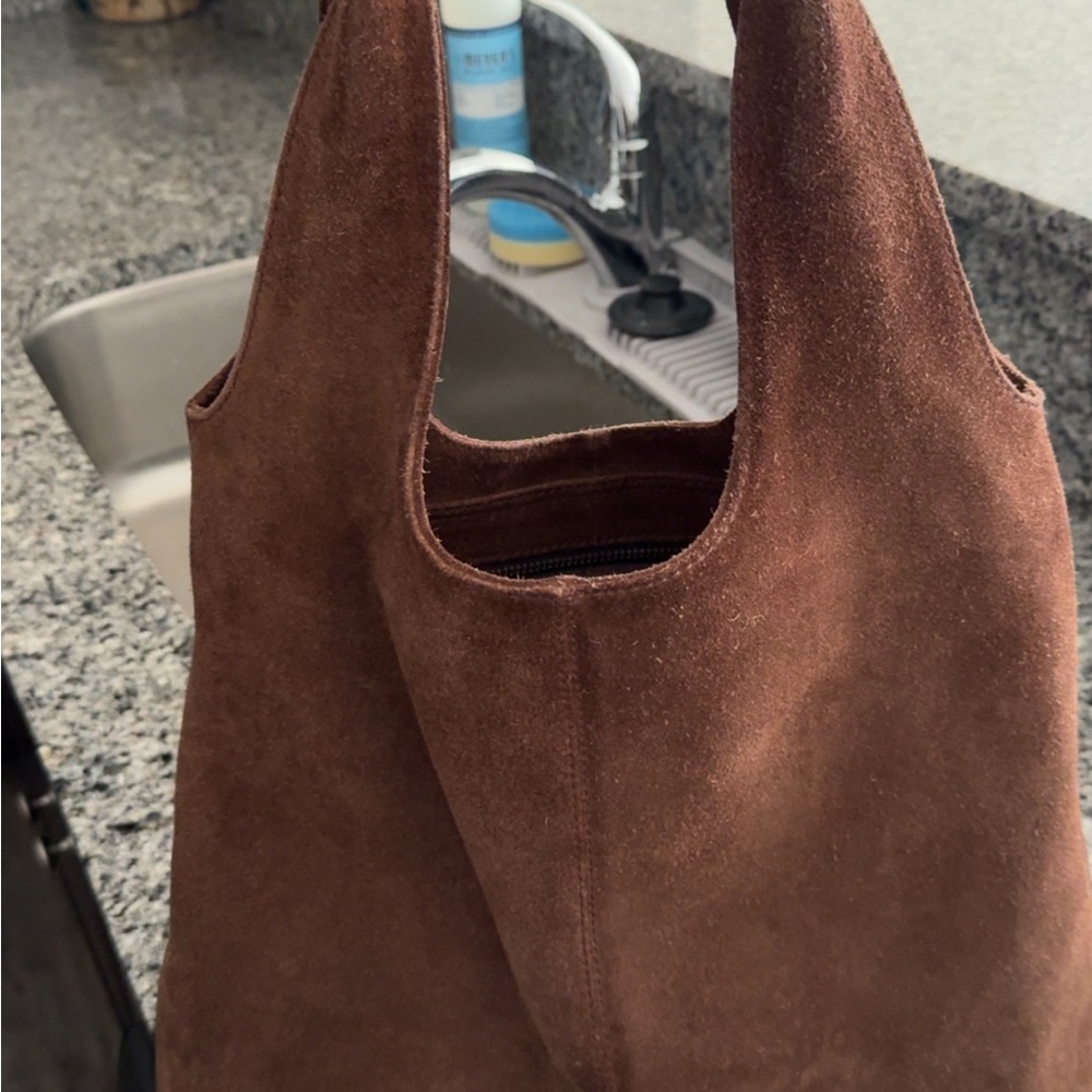Vintage Brown Suede Tote Bag - Classic Women's Shoulder Bag